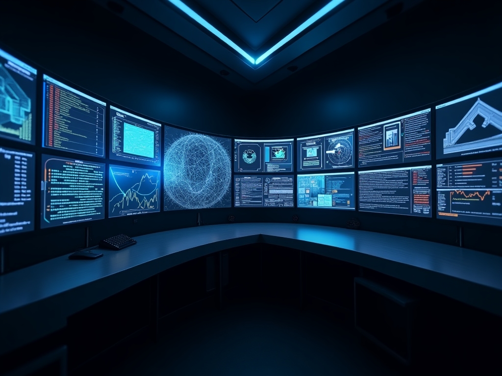 Visualisation conceptuelle de la cybersécurité avec des écrans d'analyse de sécurité